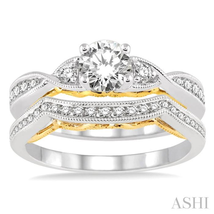 3/4 Ctw Diamond Wedding Set with 5/8 Ctw Round Cut Engagement Ring and 1/5 Ctw Wedding Band in 14K White and Yellow Gold 3/4 Ctw Diamond Wedding Set with 5/8 Ctw Round Cut Engagement Ring and 1/5 Ctw Wedding Band in 14K White and Yellow Gold