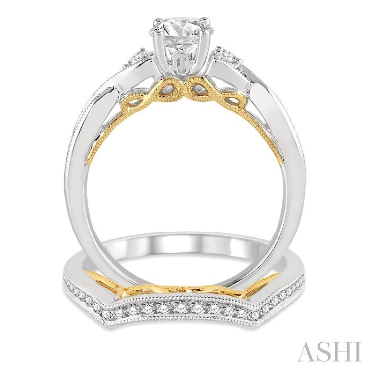 3/4 Ctw Diamond Wedding Set with 5/8 Ctw Round Cut Engagement Ring and 1/5 Ctw Wedding Band in 14K White and Yellow Gold 3/4 Ctw Diamond Wedding Set with 5/8 Ctw Round Cut Engagement Ring and 1/5 Ctw Wedding Band in 14K White and Yellow Gold