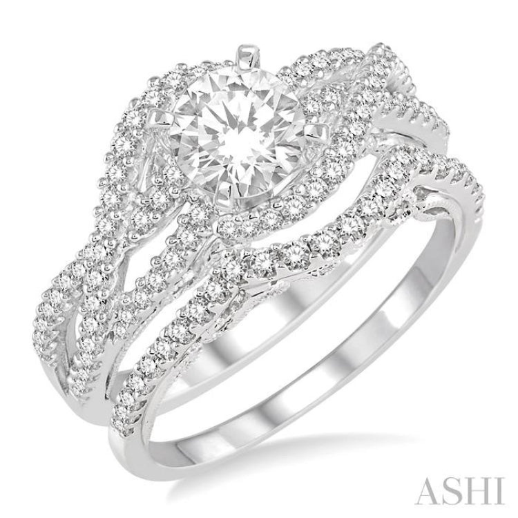 1 Ctw Diamond Wedding Set With 3/4 Ctw Entwined Round Cut Diamond Engagement Ring and 1/5 Ctw Wedding Band in 14K White Gold 1 Ctw Diamond Wedding Set With 3/4 Ctw Entwined Round Cut Diamond Engagement Ring and 1/5 Ctw Wedding Band in 14K White Gold
