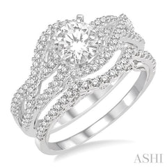 1 Ctw Diamond Wedding Set With 3/4 Ctw Entwined Round Cut Diamond Engagement Ring and 1/5 Ctw Wedding Band in 14K White Gold 1 Ctw Diamond Wedding Set With 3/4 Ctw Entwined Round Cut Diamond Engagement Ring and 1/5 Ctw Wedding Band in 14K White Gold