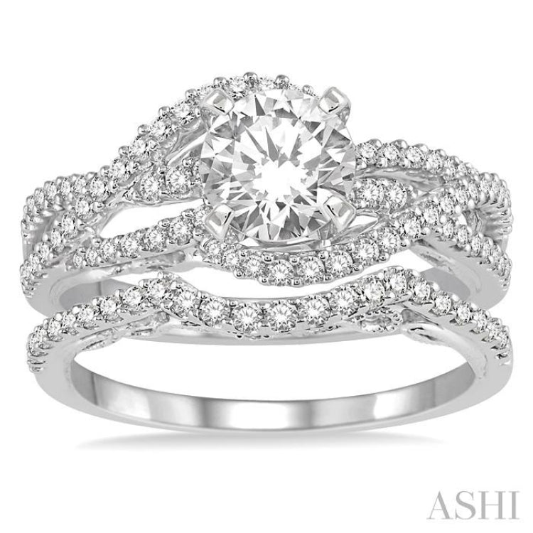 1 Ctw Diamond Wedding Set With 3/4 Ctw Entwined Round Cut Diamond Engagement Ring and 1/5 Ctw Wedding Band in 14K White Gold 1 Ctw Diamond Wedding Set With 3/4 Ctw Entwined Round Cut Diamond Engagement Ring and 1/5 Ctw Wedding Band in 14K White Gold