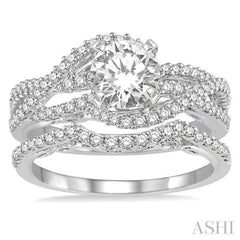 1 Ctw Diamond Wedding Set With 3/4 Ctw Entwined Round Cut Diamond Engagement Ring and 1/5 Ctw Wedding Band in 14K White Gold 1 Ctw Diamond Wedding Set With 3/4 Ctw Entwined Round Cut Diamond Engagement Ring and 1/5 Ctw Wedding Band in 14K White Gold