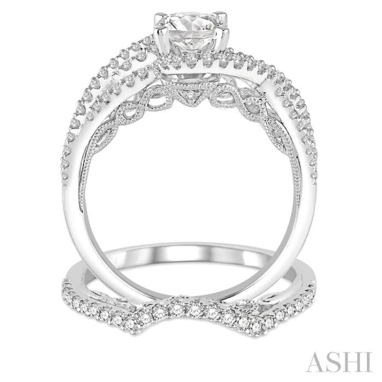 1 Ctw Diamond Wedding Set With 3/4 Ctw Entwined Round Cut Diamond Engagement Ring and 1/5 Ctw Wedding Band in 14K White Gold 1 Ctw Diamond Wedding Set With 3/4 Ctw Entwined Round Cut Diamond Engagement Ring and 1/5 Ctw Wedding Band in 14K White Gold