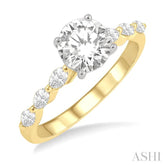 3/8 Ctw Round Shape Marquise Cut Semi-Mount Engagement Ring in 14K Yellow and White Gold