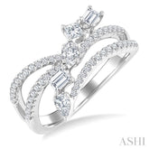 3/4 Ctw Split Shank Mixed Diamond Cut Fashion Ring in 14K White Gold