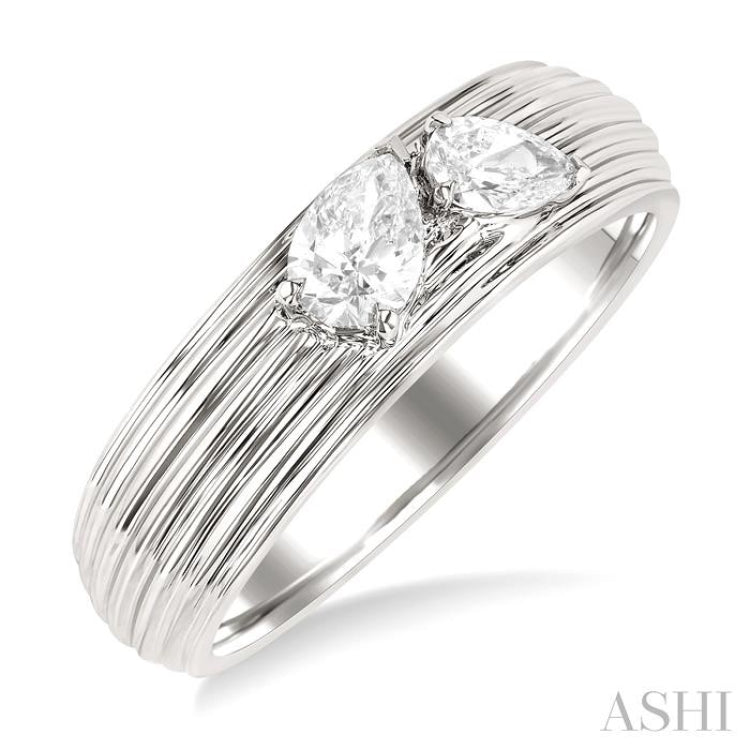 3/8 Ctw Textured Shank 2-Stone Pear Cut Diamond Fashion Band in 14K White Gold 3/8 Ctw Textured Shank 2-Stone Pear Cut Diamond Fashion Band in 14K White Gold