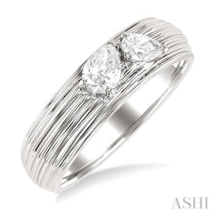 3/8 Ctw Textured Shank 2-Stone Pear Cut Diamond Fashion Band in 14K White Gold 3/8 Ctw Textured Shank 2-Stone Pear Cut Diamond Fashion Band in 14K White Gold