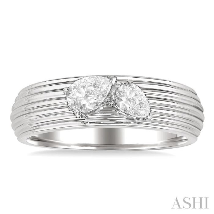 3/8 Ctw Textured Shank 2-Stone Pear Cut Diamond Fashion Band in 14K White Gold 3/8 Ctw Textured Shank 2-Stone Pear Cut Diamond Fashion Band in 14K White Gold