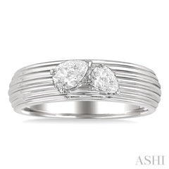 3/8 Ctw Textured Shank 2-Stone Pear Cut Diamond Fashion Band in 14K White Gold 3/8 Ctw Textured Shank 2-Stone Pear Cut Diamond Fashion Band in 14K White Gold