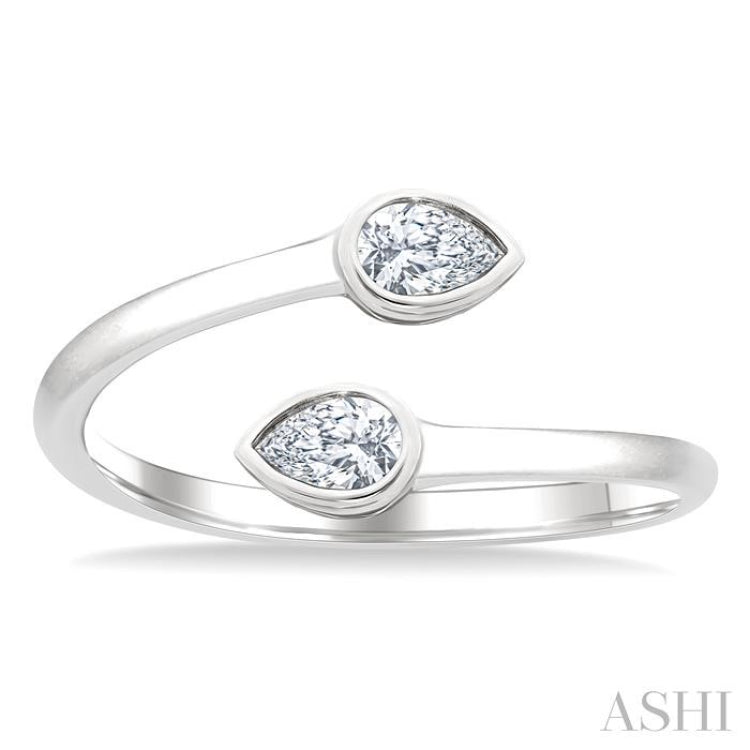 1/5 Ctw Split Single Coil Bezel Set Pear Cut Diamond Open Fashion Ring in 14K White Gold 1/5 Ctw Split Single Coil Bezel Set Pear Cut Diamond Open Fashion Ring in 14K White Gold