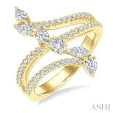 3/4 Ctw Three-Way Split Shank Mixed Diamond Cut Fashion Ring in 14K Yellow Gold
