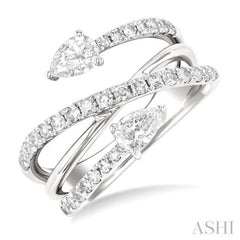 1.00 Ctw East West Pear and Round Cut Diamond Split Open-End Fashion Ring in 14K White Gold 1.00 Ctw East West Pear and Round Cut Diamond Split Open-End Fashion Ring in 14K White Gold