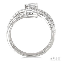 1.00 Ctw East West Pear and Round Cut Diamond Split Open-End Fashion Ring in 14K White Gold 1.00 Ctw East West Pear and Round Cut Diamond Split Open-End Fashion Ring in 14K White Gold