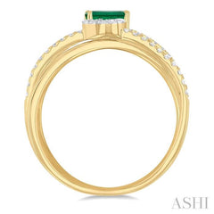5x3 MM Emerald and 1/4 Ctw Single Cut Diamond Double Criss-Cross Lovebright Precious Ring in 10K Yellow and White Gold 5x3 MM Emerald and 1/4 Ctw Single Cut Diamond Double Criss-Cross Lovebright Precious Ring in 10K Yellow and White Gold