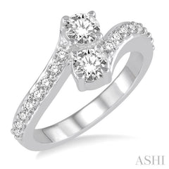 1 Ctw Cross Over Shank Round Cut Diamond 2Stone Ring in 14K White Gold 1 Ctw Cross Over Shank Round Cut Diamond 2Stone Ring in 14K White Gold