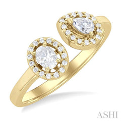 3/8 ctw Toi Et Moi Pear, Oval and Round Cut Diamond Open Fashion Ring in 14K Yellow Gold 3/8 ctw Toi Et Moi Pear, Oval and Round Cut Diamond Open Fashion Ring in 14K Yellow Gold