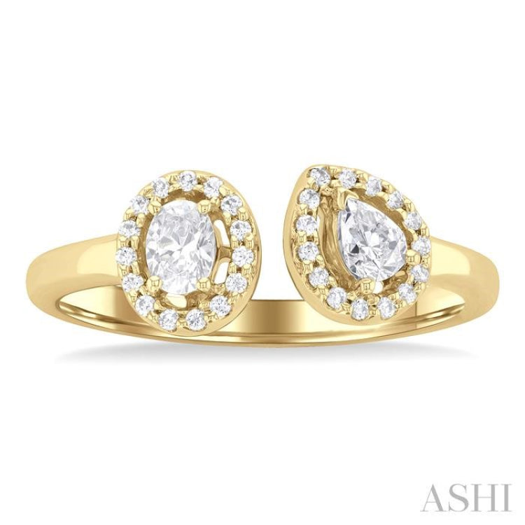 3/8 ctw Toi Et Moi Pear, Oval and Round Cut Diamond Open Fashion Ring in 14K Yellow Gold 3/8 ctw Toi Et Moi Pear, Oval and Round Cut Diamond Open Fashion Ring in 14K Yellow Gold