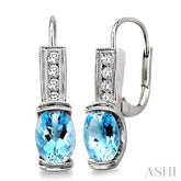7x5 MM Oval Shape Aquamarine and 1/6 ctw Round Cut Diamond Earrings in 14K White Gold