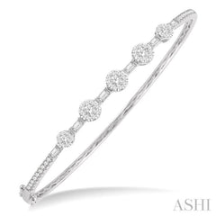 1 1/10 Ctw Lovebright Circular Mounts Baguette & Round Cut Diamond Bangle in 14K White Gold 1 1/10 Ctw Lovebright Circular Mounts Baguette & Round Cut Diamond Bangle in 14K White Gold