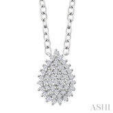 1/6 Ctw Petite Pear Shape Round Cut Diamond Cluster Fashion Pendant With Chain in 10K White Gold