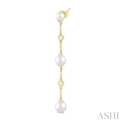 4 MM, 5 MM & 6 MM Round Shape Cultured Pearls and 1/10 Ctw Round Cut Diamond Station Long Earring in 14K Yellow Gold 4 MM, 5 MM & 6 MM Round Shape Cultured Pearls and 1/10 Ctw Round Cut Diamond Station Long Earring in 14K Yellow Gold