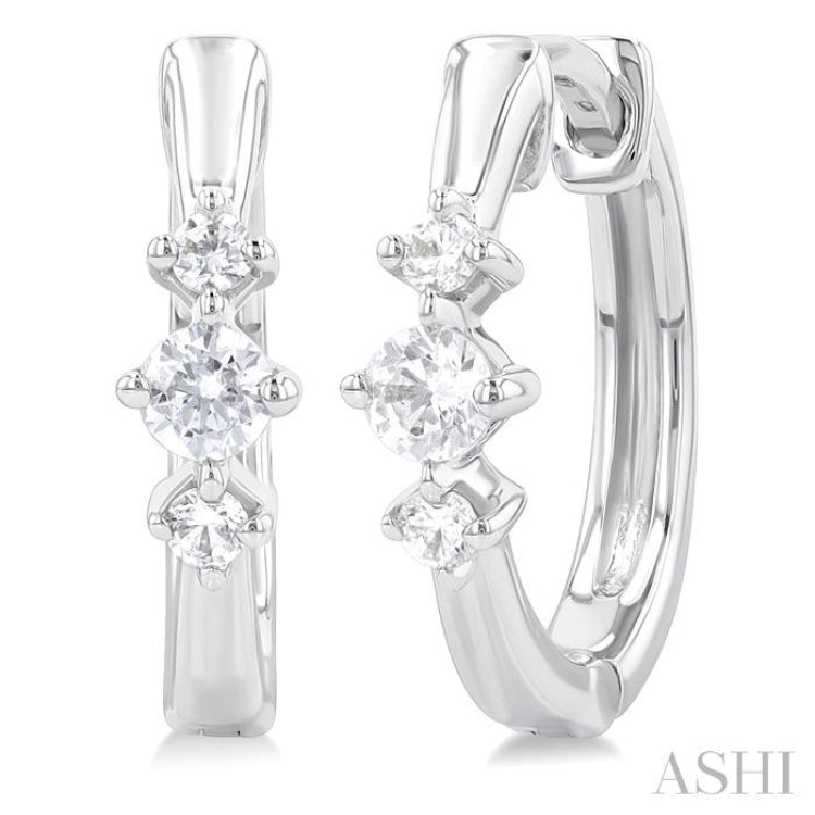 1/4 Ctw Three Stone Round Cut Diamond Hoop Earrings in 10K White Gold 1/4 Ctw Three Stone Round Cut Diamond Hoop Earrings in 10K White Gold