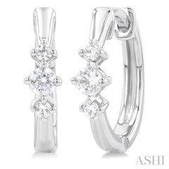 1/4 Ctw Three Stone Round Cut Diamond Hoop Earrings in 10K White Gold 1/4 Ctw Three Stone Round Cut Diamond Hoop Earrings in 10K White Gold