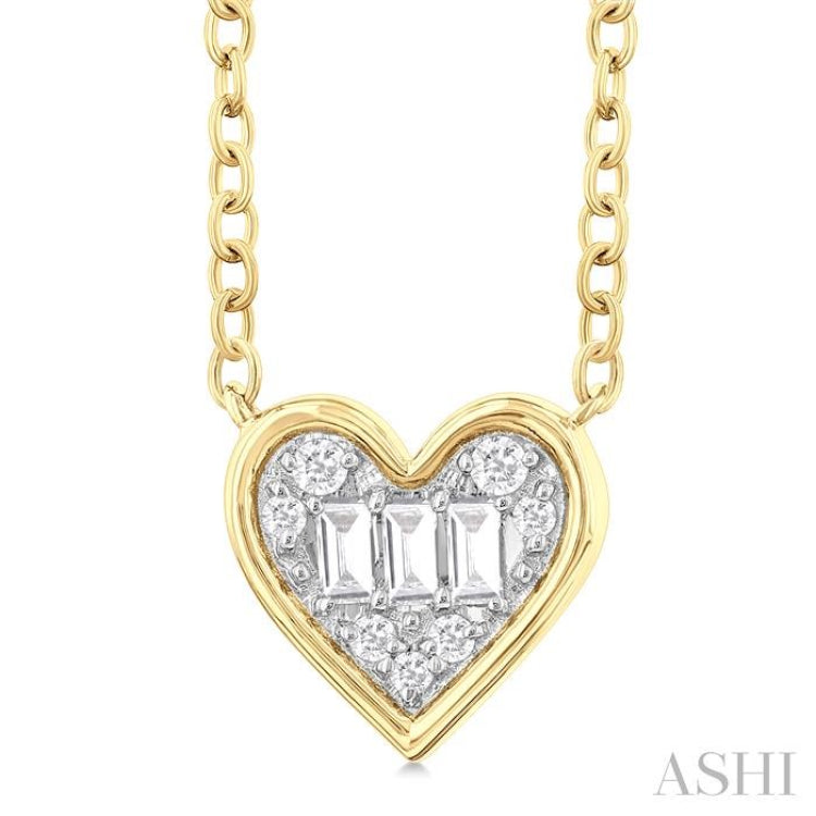 1/6 Ctw Petite Bezel Set Heart Shape Fusion Baguette and Round Cut Diamond Fashion Pendant With Chain in 10K Yellow Gold 1/6 Ctw Petite Bezel Set Heart Shape Fusion Baguette and Round Cut Diamond Fashion Pendant With Chain in 10K Yellow Gold