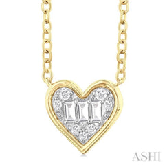 1/6 Ctw Petite Bezel Set Heart Shape Fusion Baguette and Round Cut Diamond Fashion Pendant With Chain in 10K Yellow Gold 1/6 Ctw Petite Bezel Set Heart Shape Fusion Baguette and Round Cut Diamond Fashion Pendant With Chain in 10K Yellow Gold