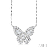 1/3 Ctw Petite Butterfly Baguette and Round Cut Diamond Fashion Pendant With Chain in 10K White Gold