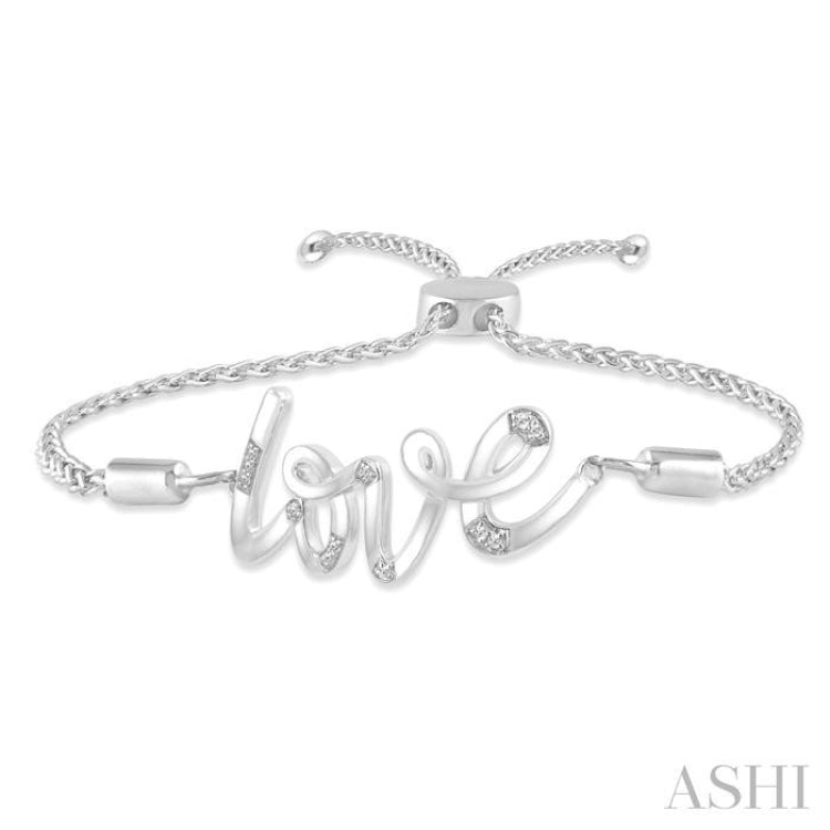 1/20 Ctw Love Scribed Round Cut Diamond Lariat Bracelet in Sterling Silver 1/20 Ctw Love Scribed Round Cut Diamond Lariat Bracelet in Sterling Silver