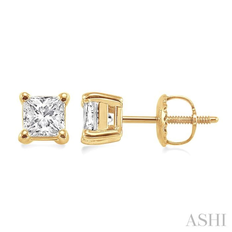 1 Ctw Princess Cut Diamond Stud Earrings in 14K Yellow Gold 1 Ctw Princess Cut Diamond Stud Earrings in 14K Yellow Gold