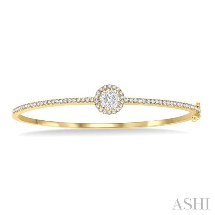 1 Ctw Round Shape Lovebright Round Cut Diamond Stackable Bangle in 14K Yellow and White Gold 1 Ctw Round Shape Lovebright Round Cut Diamond Stackable Bangle in 14K Yellow and White Gold