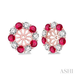 2.3 MM Round Cut Ruby and 1/2 ctw Round Cut Diamond Precious Earrings Jacket in 14K Rose Gold 2.3 MM Round Cut Ruby and 1/2 ctw Round Cut Diamond Precious Earrings Jacket in 14K Rose Gold