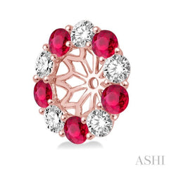 2.3 MM Round Cut Ruby and 1/2 ctw Round Cut Diamond Precious Earrings Jacket in 14K Rose Gold 2.3 MM Round Cut Ruby and 1/2 ctw Round Cut Diamond Precious Earrings Jacket in 14K Rose Gold