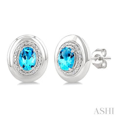 7X5 MM Oval Shape Blue Topaz and 1/20 Ctw Single Cut Diamond Semi-Precious Earrings in Sterling Silver 7X5 MM Oval Shape Blue Topaz and 1/20 Ctw Single Cut Diamond Semi-Precious Earrings in Sterling Silver