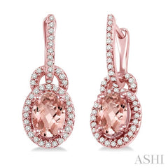 7x5 MM Oval Cut Morganite and 1/3 ctw Round Cut Diamond Earrings in 14K Rose Gold 7x5 MM Oval Cut Morganite and 1/3 ctw Round Cut Diamond Earrings in 14K Rose Gold