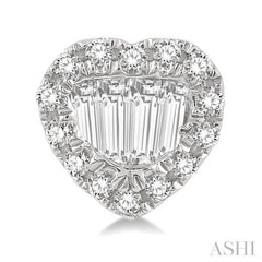 3/8 ctw Heart Shape Baguette Center & Round Cut Diamond Earrings in 14K White Gold 3/8 ctw Heart Shape Baguette Center & Round Cut Diamond Earrings in 14K White Gold