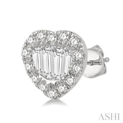 3/8 ctw Heart Shape Baguette Center & Round Cut Diamond Earrings in 14K White Gold 3/8 ctw Heart Shape Baguette Center & Round Cut Diamond Earrings in 14K White Gold