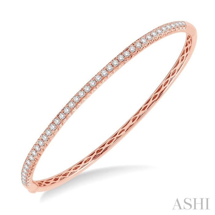 1 Ctw Round Cut Diamond Bangle in 14K Rose Gold 1 Ctw Round Cut Diamond Bangle in 14K Rose Gold