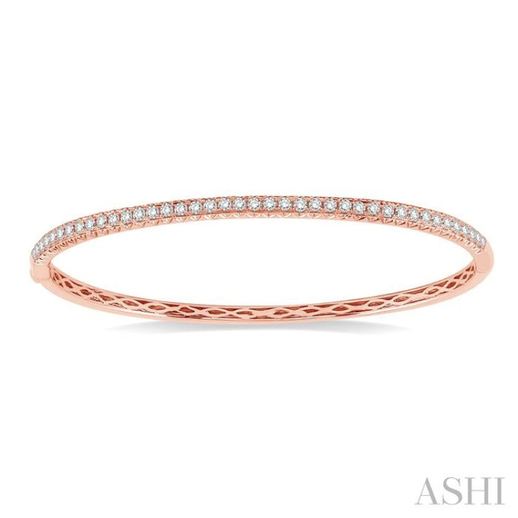 1 Ctw Round Cut Diamond Bangle in 14K Rose Gold 1 Ctw Round Cut Diamond Bangle in 14K Rose Gold