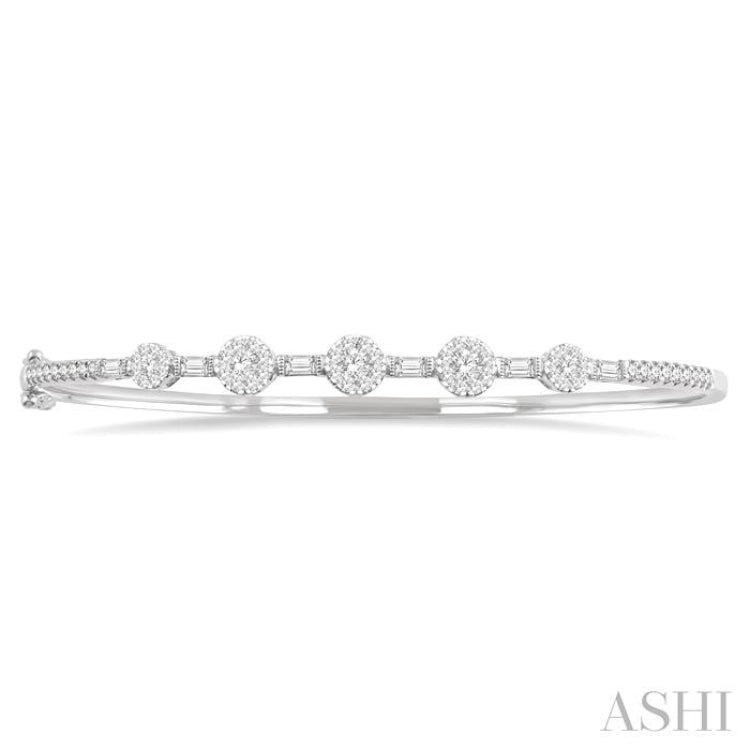 1 1/10 Ctw Lovebright Circular Mounts Baguette & Round Cut Diamond Bangle in 14K White Gold 1 1/10 Ctw Lovebright Circular Mounts Baguette & Round Cut Diamond Bangle in 14K White Gold