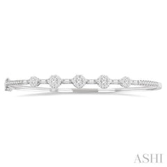 1 1/10 Ctw Lovebright Circular Mounts Baguette & Round Cut Diamond Bangle in 14K White Gold 1 1/10 Ctw Lovebright Circular Mounts Baguette & Round Cut Diamond Bangle in 14K White Gold