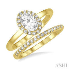 3/8 Ctw Round Cut Diamond Wedding Set With 1/3 Ct Oval Cut Engagement Ring and 1/10 Ct Round Cut Diamond Wedding Band in 14K Yellow and White Gold 3/8 Ctw Round Cut Diamond Wedding Set With 1/3 Ct Oval Cut Engagement Ring and 1/10 Ct Round Cut Diamond Wedding Band in 14K Yellow and White Gold