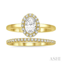 3/8 Ctw Round Cut Diamond Wedding Set With 1/3 Ct Oval Cut Engagement Ring and 1/10 Ct Round Cut Diamond Wedding Band in 14K Yellow and White Gold 3/8 Ctw Round Cut Diamond Wedding Set With 1/3 Ct Oval Cut Engagement Ring and 1/10 Ct Round Cut Diamond Wedding Band in 14K Yellow and White Gold