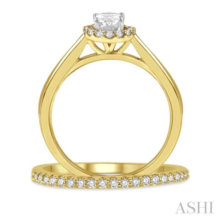 3/8 Ctw Round Cut Diamond Wedding Set With 1/3 Ct Oval Cut Engagement Ring and 1/10 Ct Round Cut Diamond Wedding Band in 14K Yellow and White Gold 3/8 Ctw Round Cut Diamond Wedding Set With 1/3 Ct Oval Cut Engagement Ring and 1/10 Ct Round Cut Diamond Wedding Band in 14K Yellow and White Gold