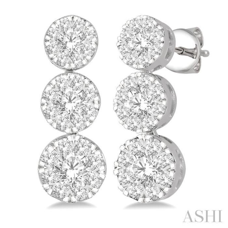 1 Ctw Hanging Triple Mount Lovebright Round Cut Diamond Earring in 14K White Gold 1 Ctw Hanging Triple Mount Lovebright Round Cut Diamond Earring in 14K White Gold