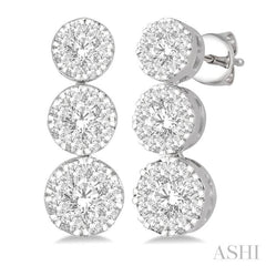 1 Ctw Hanging Triple Mount Lovebright Round Cut Diamond Earring in 14K White Gold 1 Ctw Hanging Triple Mount Lovebright Round Cut Diamond Earring in 14K White Gold