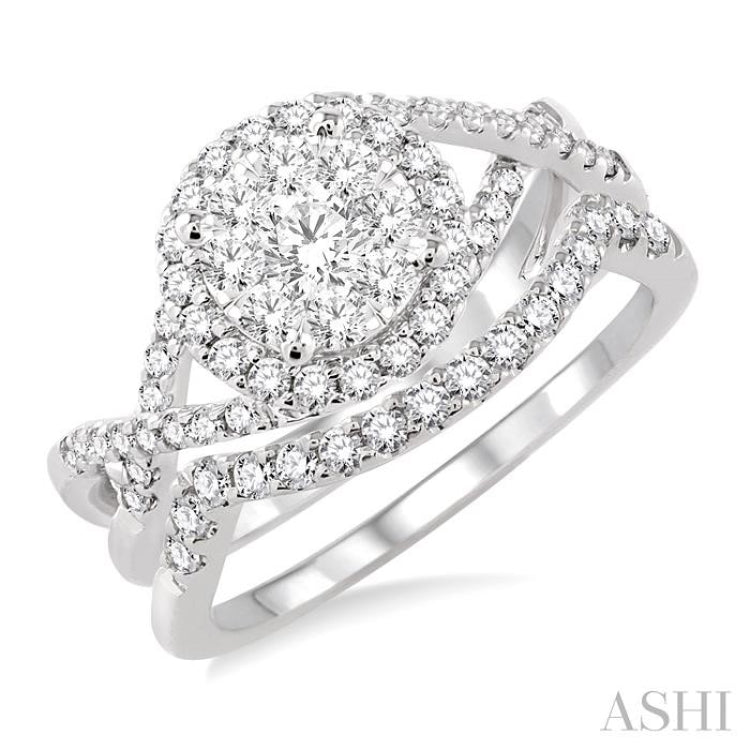 7/8 ctw Diamond Wedding Set with 3/4 ctw Lovebright Round Cut Engagement Ring and 1/5 ctw Wedding Band in 14K White Gold 7/8 ctw Diamond Wedding Set with 3/4 ctw Lovebright Round Cut Engagement Ring and 1/5 ctw Wedding Band in 14K White Gold
