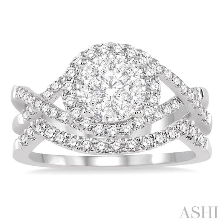7/8 ctw Diamond Wedding Set with 3/4 ctw Lovebright Round Cut Engagement Ring and 1/5 ctw Wedding Band in 14K White Gold 7/8 ctw Diamond Wedding Set with 3/4 ctw Lovebright Round Cut Engagement Ring and 1/5 ctw Wedding Band in 14K White Gold